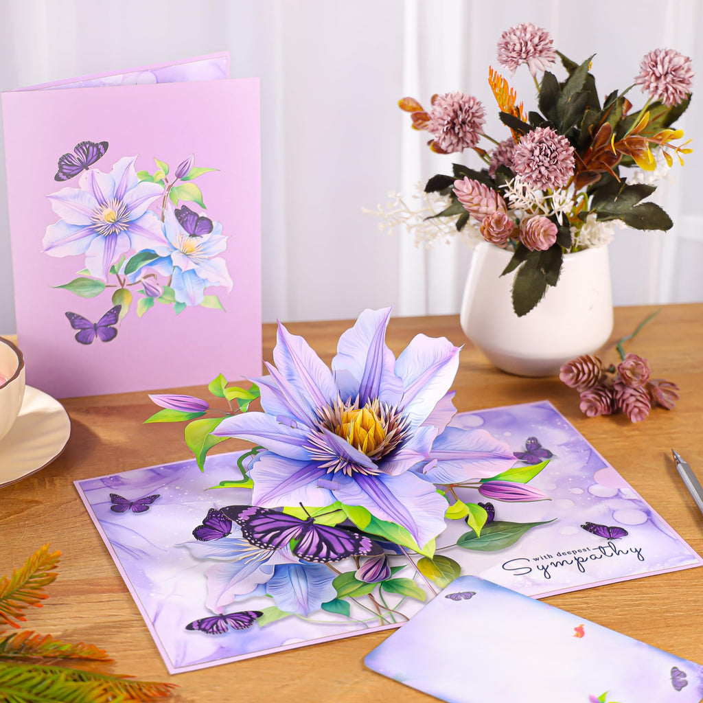 Sympathy Pop Up Card – 3D Butterflies Condolence Card, With Deepest Sympathy, Sorry for Your Loss Card for the Loss of a Loved One, Elegant Thinking of You Gift, 6 x 8 Inch, Includes Envelope