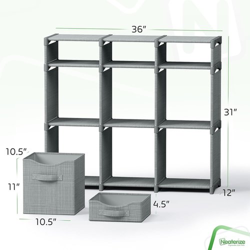 Cube Storage Organizer - 9 Storage Bins for Efficient Closet and Toy Organization | Grey