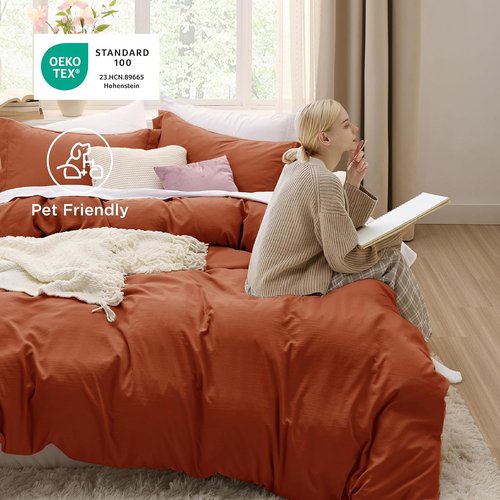 Bedsure Terracotta Duvet Cover Set - Extra Soft Twin/Twin XL Bedding with Zipper Closure & Pillow Sham