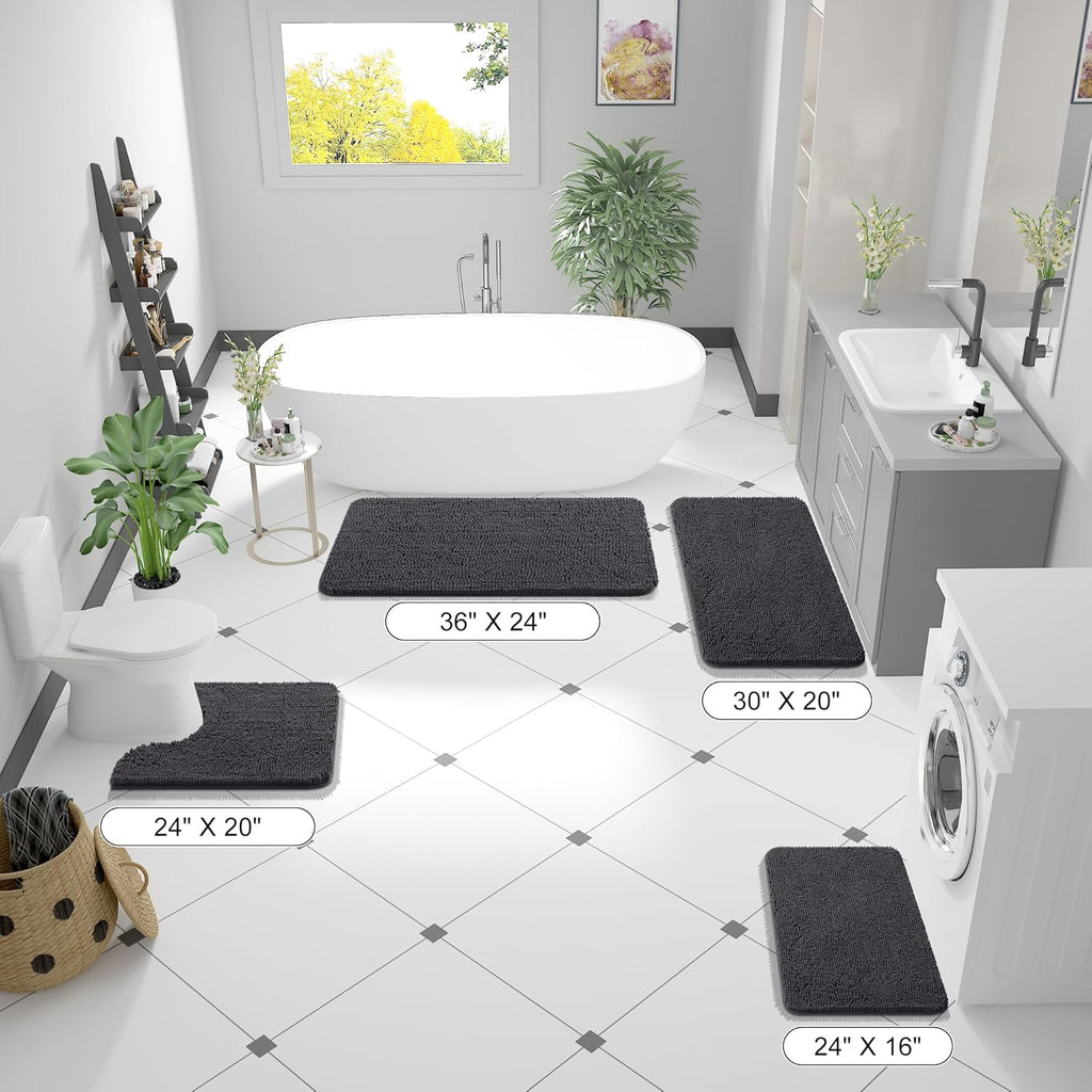 OLANLY Large Bathroom Rugs - Extra Soft Chenille Bath Mats | Quick-Dry, Machine Washable, Dark Grey 45x27