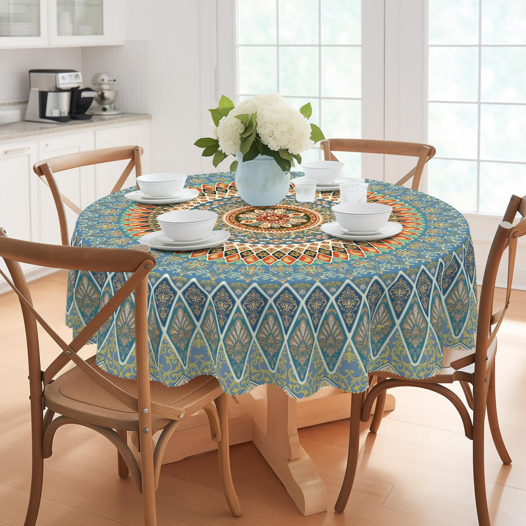 Eikione Bohemia Round Tablecloth,Tablecloth Waterproof and Wrinkle-Free, Boho Table Covers, Summer Decorations for Home 60inch