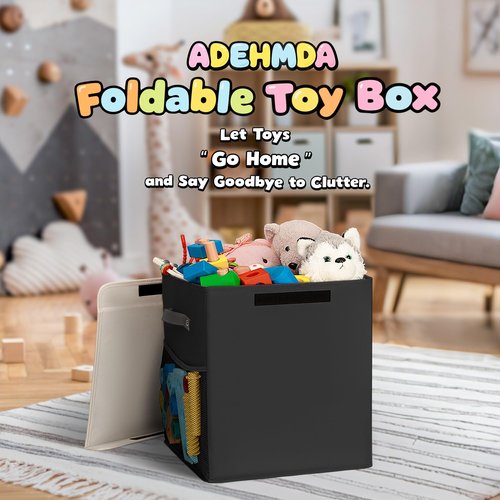 ADEHMDA 40L Large Toy Storage Box with Lid, Large Toy Box Chest for Kids, Girls and Boys, Nursery Room and Living Room, 13"x13" x16" - Black