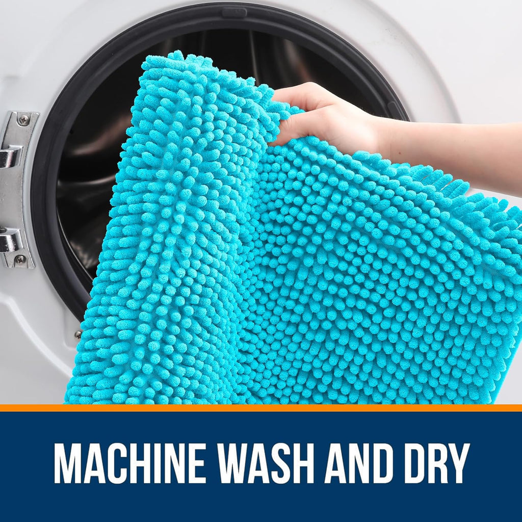OLANLY Small Bathroom Rugs - Extra Soft Chenille Bath Mats | Quick Dry, Machine Washable, Aqua Sky 24x16