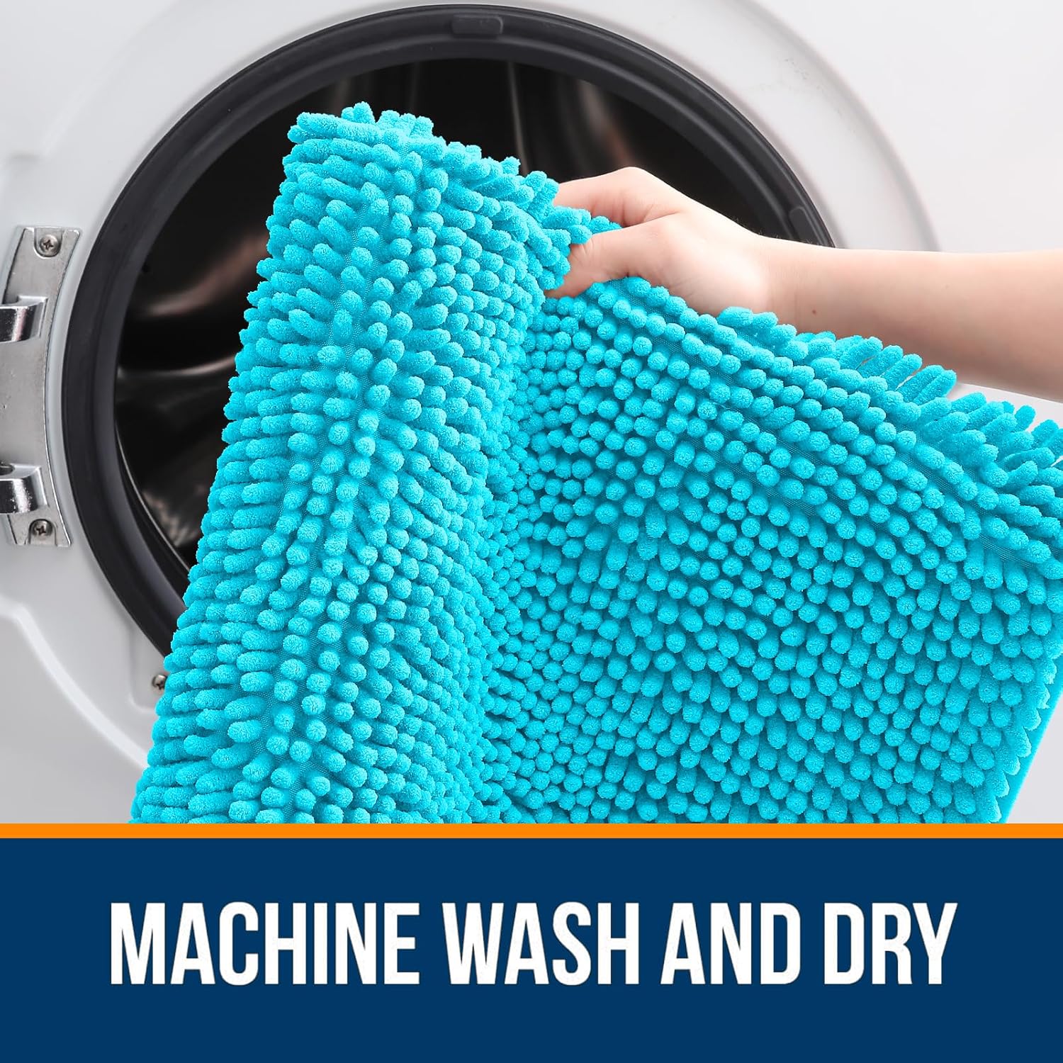 OLANLY Small Bathroom Rugs - Extra Soft Chenille Bath Mats | Quick Dry, Machine Washable, Aqua Sky 24x16