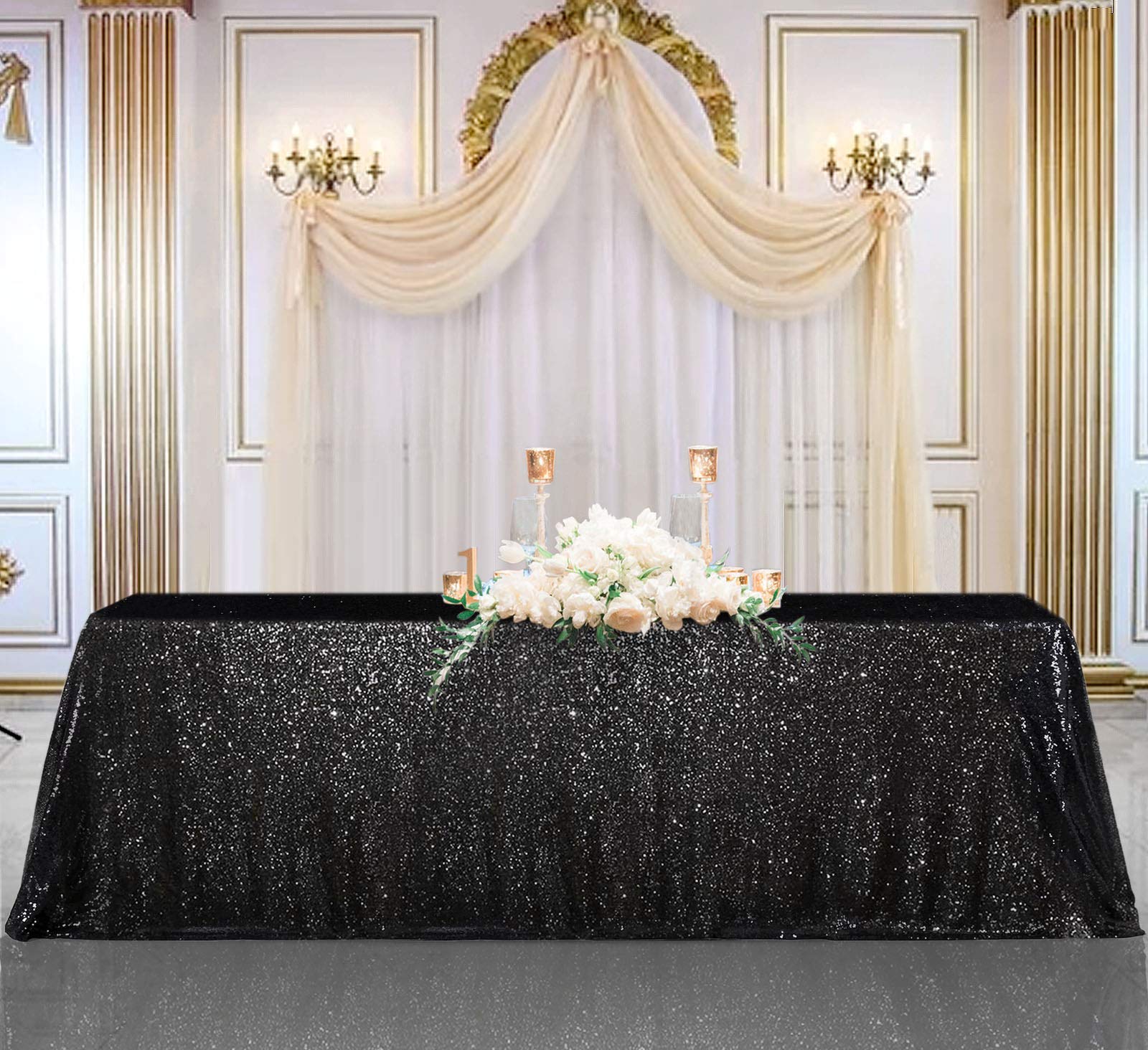 B-COOL Black Sequin Tablecloth 90x156inch Sparkly Sequin Table Linen Halloween Shiny Sequence Table Cloth Wedding Event Decor