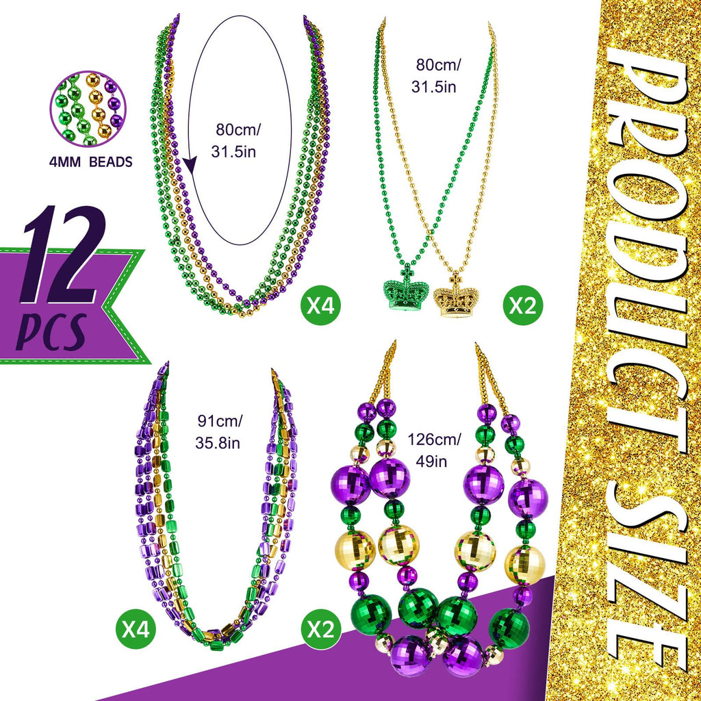 Henoyso 2 Set 50" Jumbo Mardi Gras Beads Necklaces Lighted/unlighted Assorted Costume Necklace Metallic Necklace Party Mardi Gras Decoration for Festival Parades Celebrations Carnival(Luxurious)