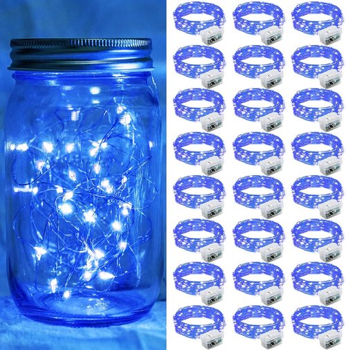 Blue Fairy Lights by [Brand Name] - 24 Pack 7Ft 20 LED Twinkle String Lights | Battery Operated & Waterproof for Weddings, Parties, & Holidays