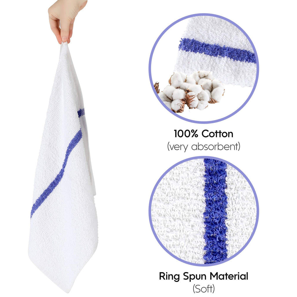 Nabob Wipers Kitchen Bar Mop Terry Towels 12 Pack - 100% Cotton - Size 14x17 - Perfect for Your Home, Kitchen, Bathroom, Bars, Restaurants & Auto - Super Absorbent (Blue Stripe)