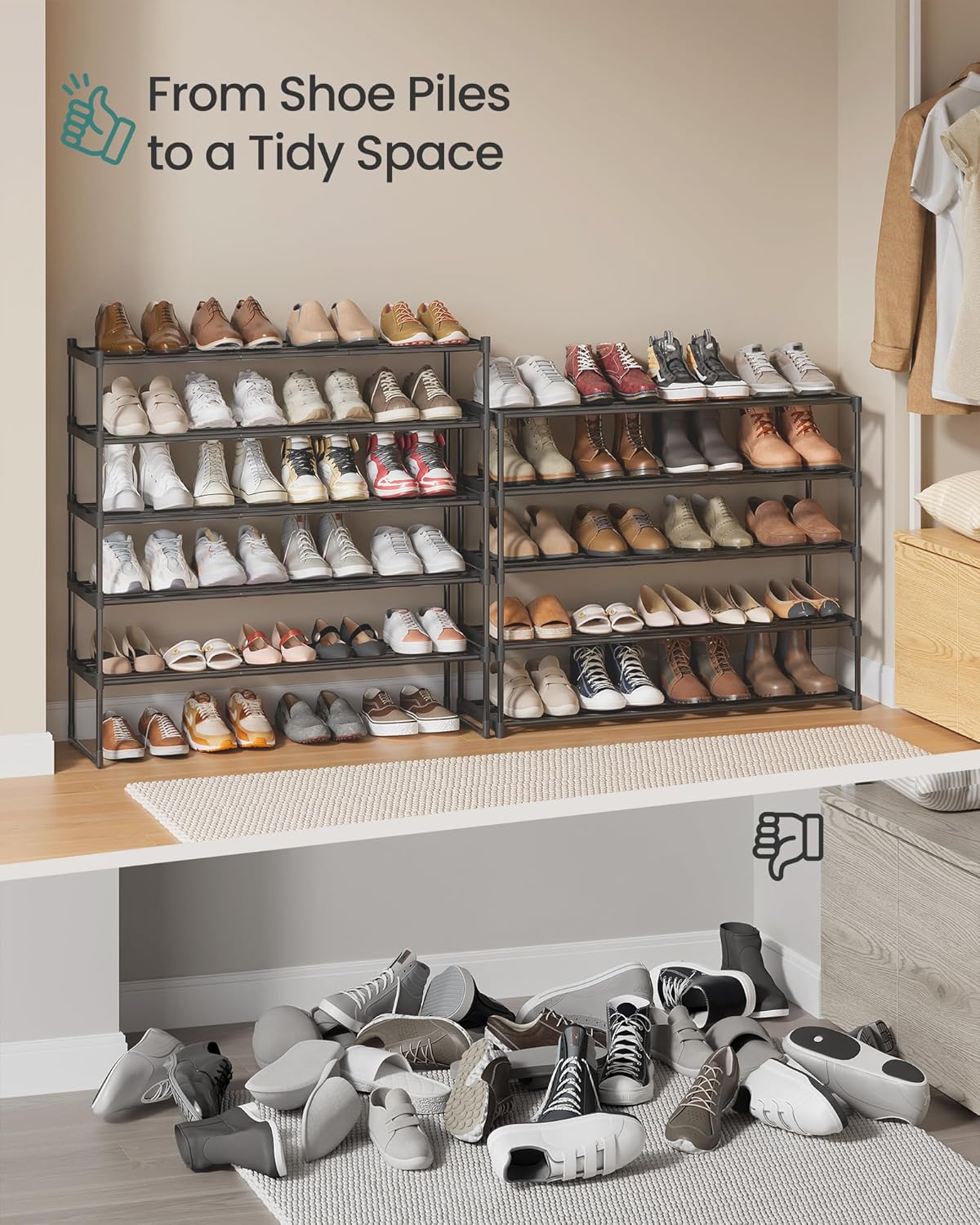 SONGMICS 10-Tier Shoe Rack - Versatile Metal Organizer for 44-55 Pairs | Black, 11.8 x 36.2 x 68.1 Inches