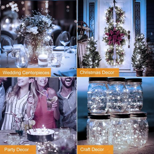 Btfarm Fairy Lights - 24 Pack Battery Operated 7ft 20 LED Twinkle Lights | Waterproof Silver Wire for Mason Jars & Wedding Decor - Cool White