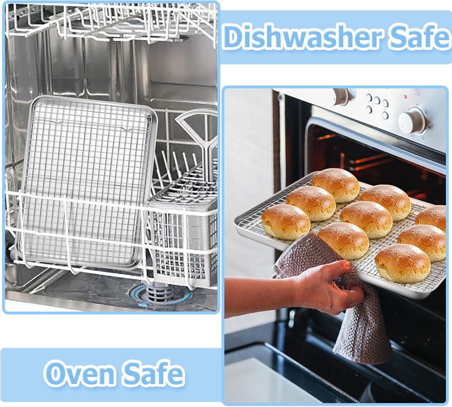 TeamFar Stainless Steel Baking Sheet with Rack - 16 x 12 Inch Heavy-Duty Cookie Pan for Roasting & Cooling