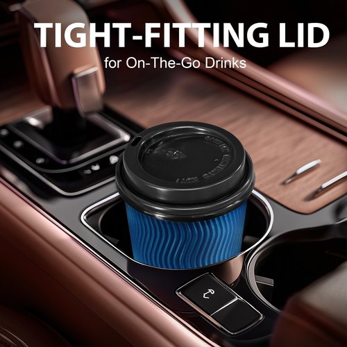 Lamosi 500 Pack Disposable Plastic Coffee Cup Lids for 10, 12, 16, 20, 24 oz Paper Coffee Cups- Hot & Cold To-Go Drinking Cup Lids - Black