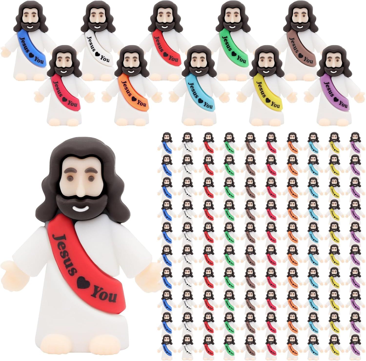 Owurha Jesus Love You Mini Figures - 300 Pcs Tiny Religious Figurines for Parties, Baptism Gifts & Easter