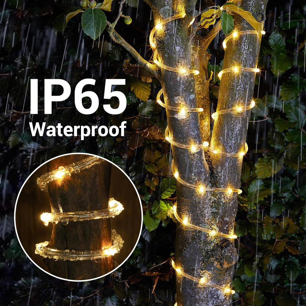 Skiennix Solar Rope Lights - 132ft Waterproof 400LED String Lights | 8 Modes for Garden & Patio Decor - Warm White