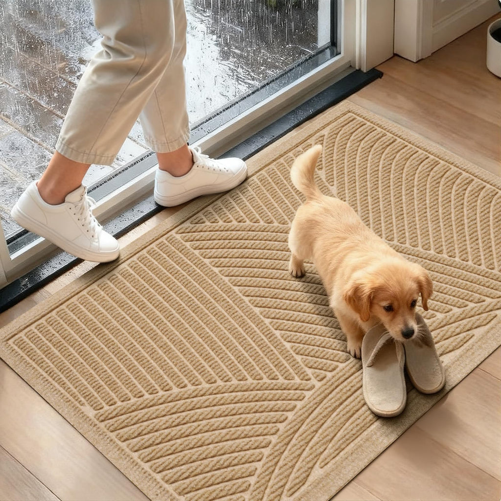 HIYARD Sturdy Front Door Mat, Absorbent Muddy Dirt Resist Welcome Door Mats Outdoor Indoor, Fade Resistant, Non-Slip Backing Entry Mat Low Profile Doormat for Entryway, 29×17, Beige