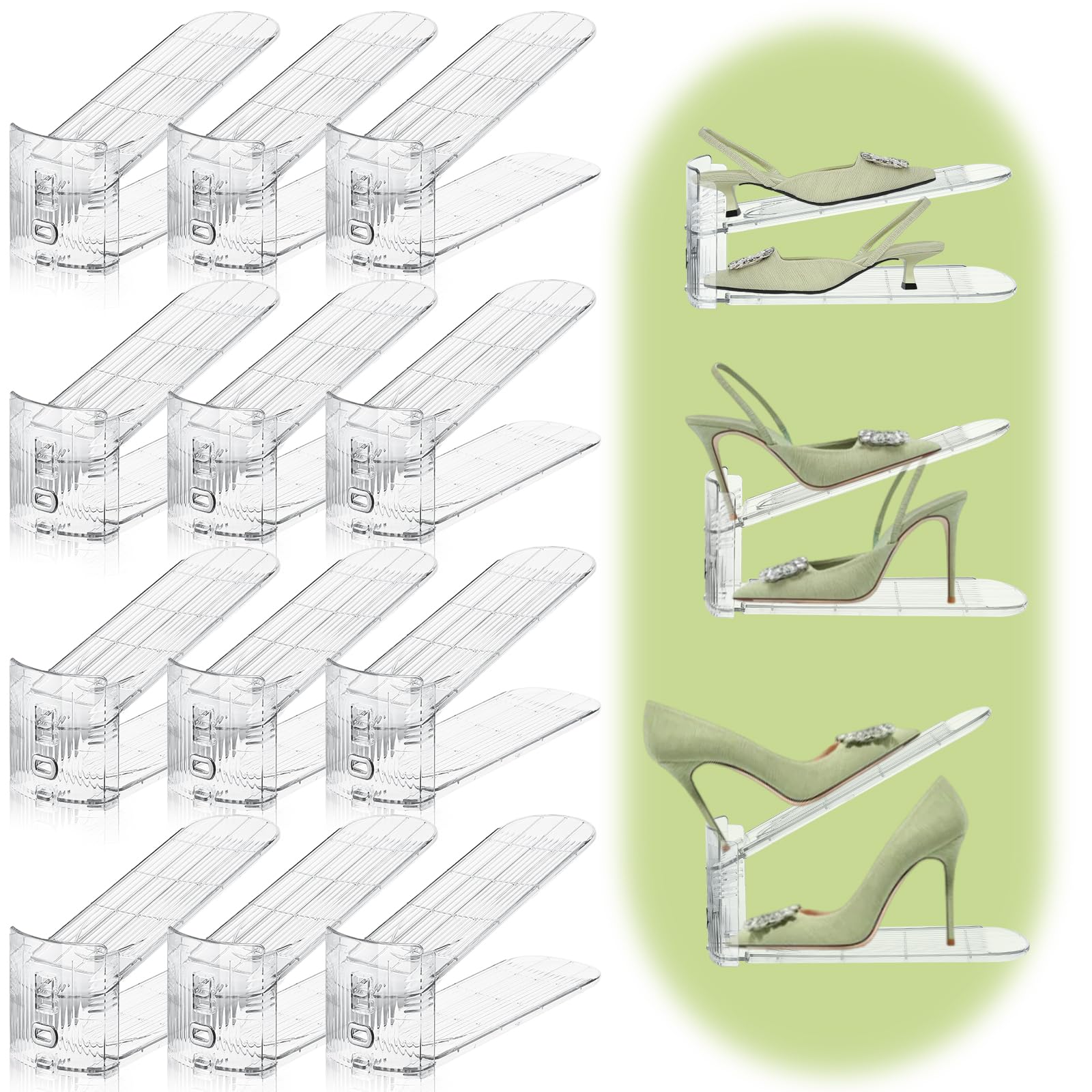 MOVDEET 12 Pack Shoe Slots Organizer for Closet, Adjustable Shoe Stackers for a Pair of Shoes Shoe Rack Storage Shoe Space Saver 50% Shoe Shelf Display Holder for Closet