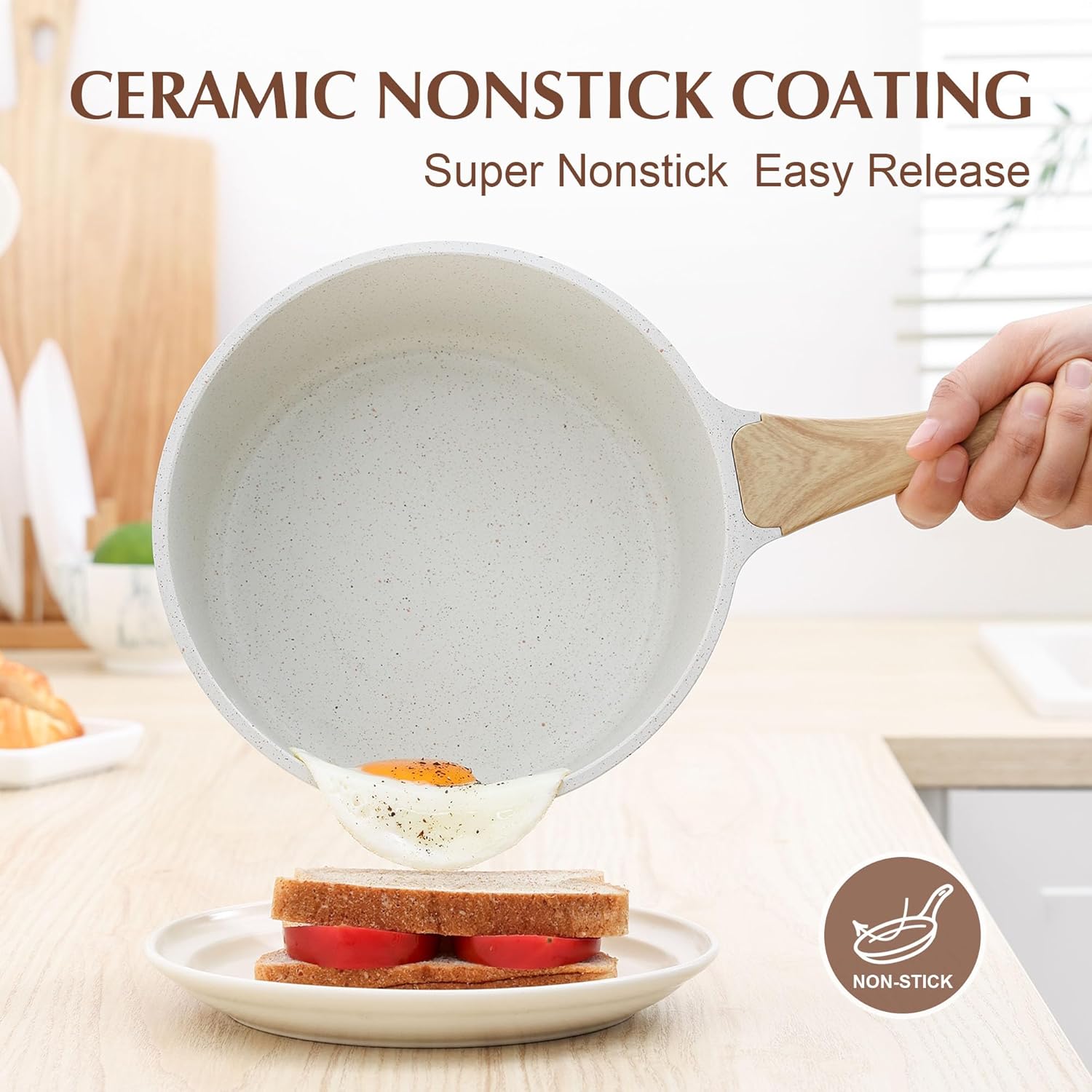 SENSARTE White Ceramic Nonstick Saucepan - 2.0 Quarts, Induction Compatible, Stay Cool Handle