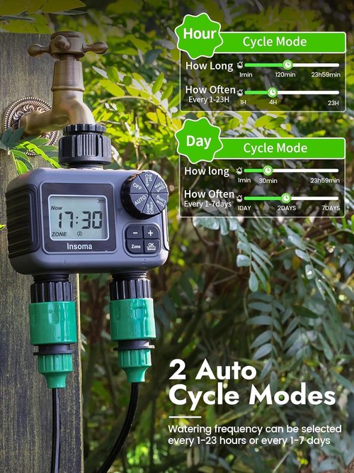 Insoma 2-Zone Sprinkler Timer - Programmable Garden Hose Timer with Auto/Rain Delay | Waterproof & Easy Setup for Efficient Lawn Irrigation