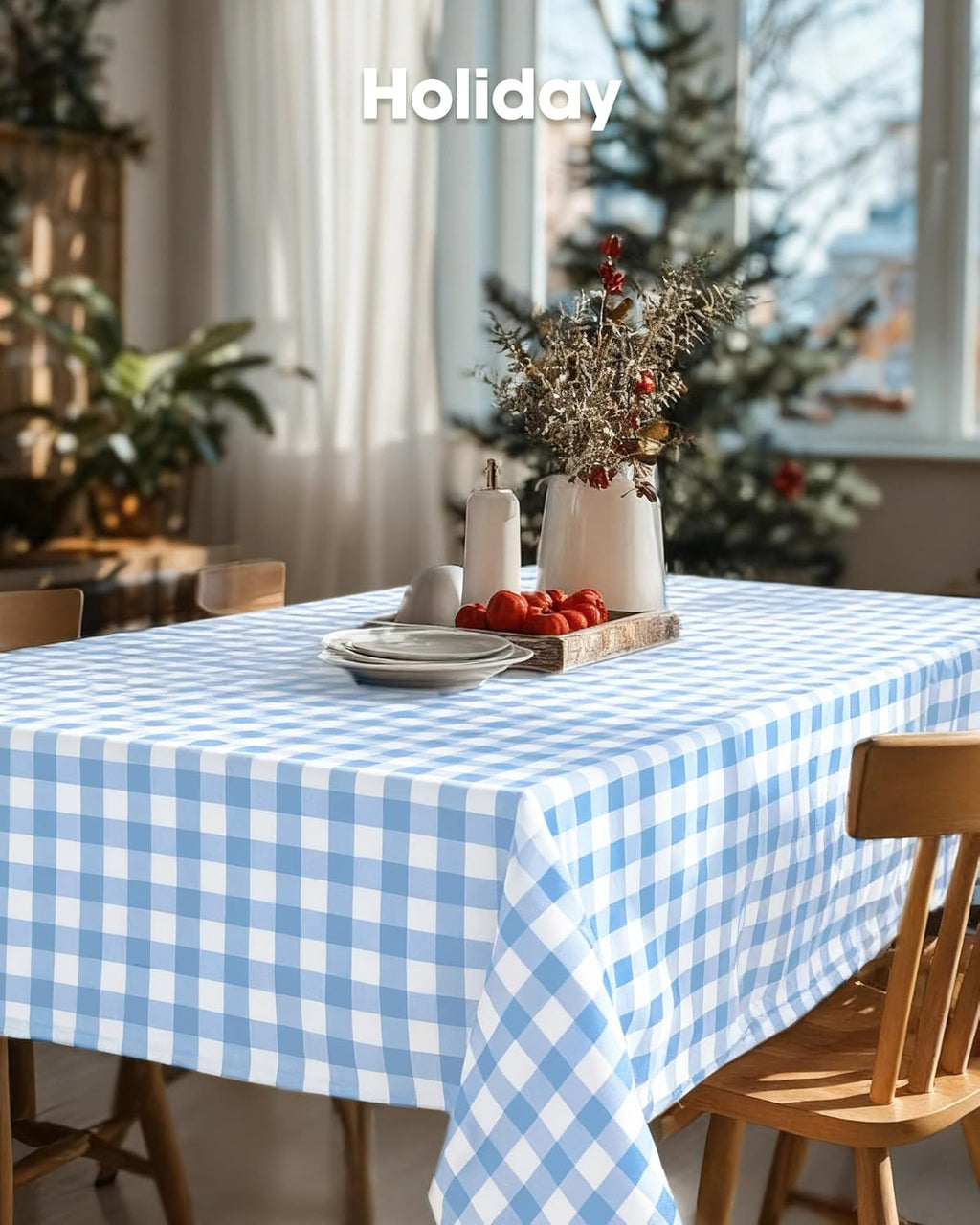 Pureegg Disposable Plastic Tablecloths - 10 Pack, 54 x 108 Inch, Blue & White Gingham, Leakproof & Sturdy