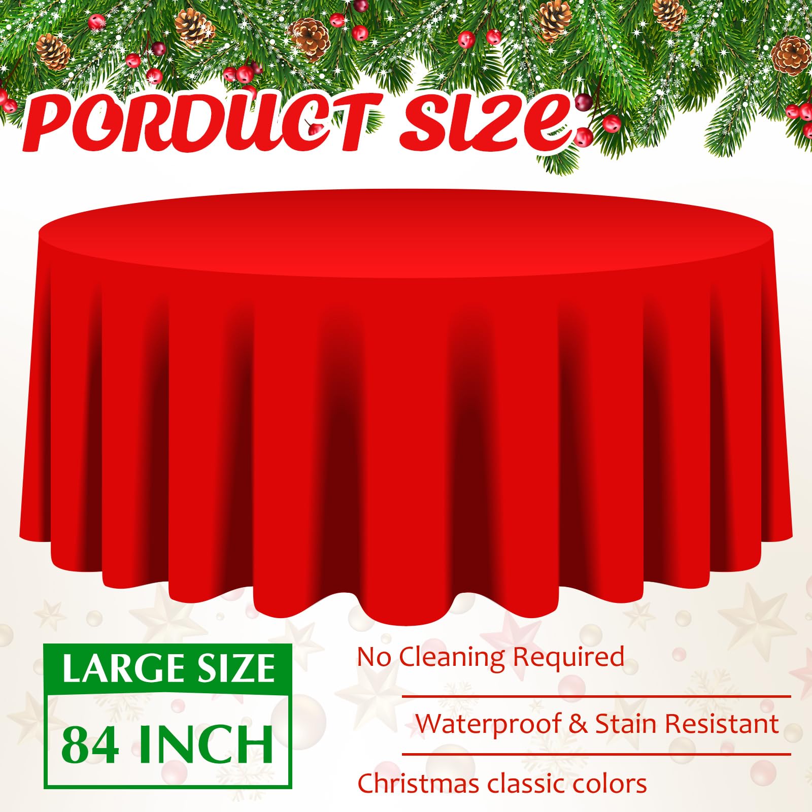 Amylove 48 Pcs Christmas Plastic Tablecloth 84 Inch Round Disposable Plastic Table Cloth Waterproof Decorative Table Cover for Parties Christmas Decor (Red,Green)