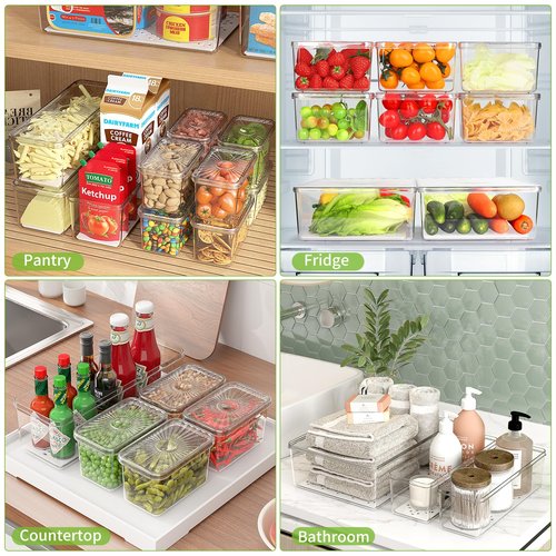 CANTAMI 13 Pack Fridge Organizers Bins and Storage, PBA Free Refrigerator Organizer with Lids, Stackable Food Storage Bins for Kitchen, Countertops, Cabinets, Fridge, Drinks, Fruits, Vegetable