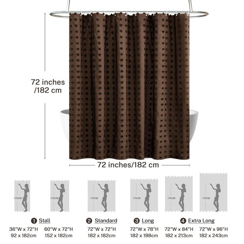 Siiluminisoy Brown Boho Farmhouse Shower Curtain Woven Fabric Shower Curtain, 72 x 72 Pleat Floral Puffs Tufted Textured Modern Farmhouse Minimalist Shower Curtain Set for Bathroom
