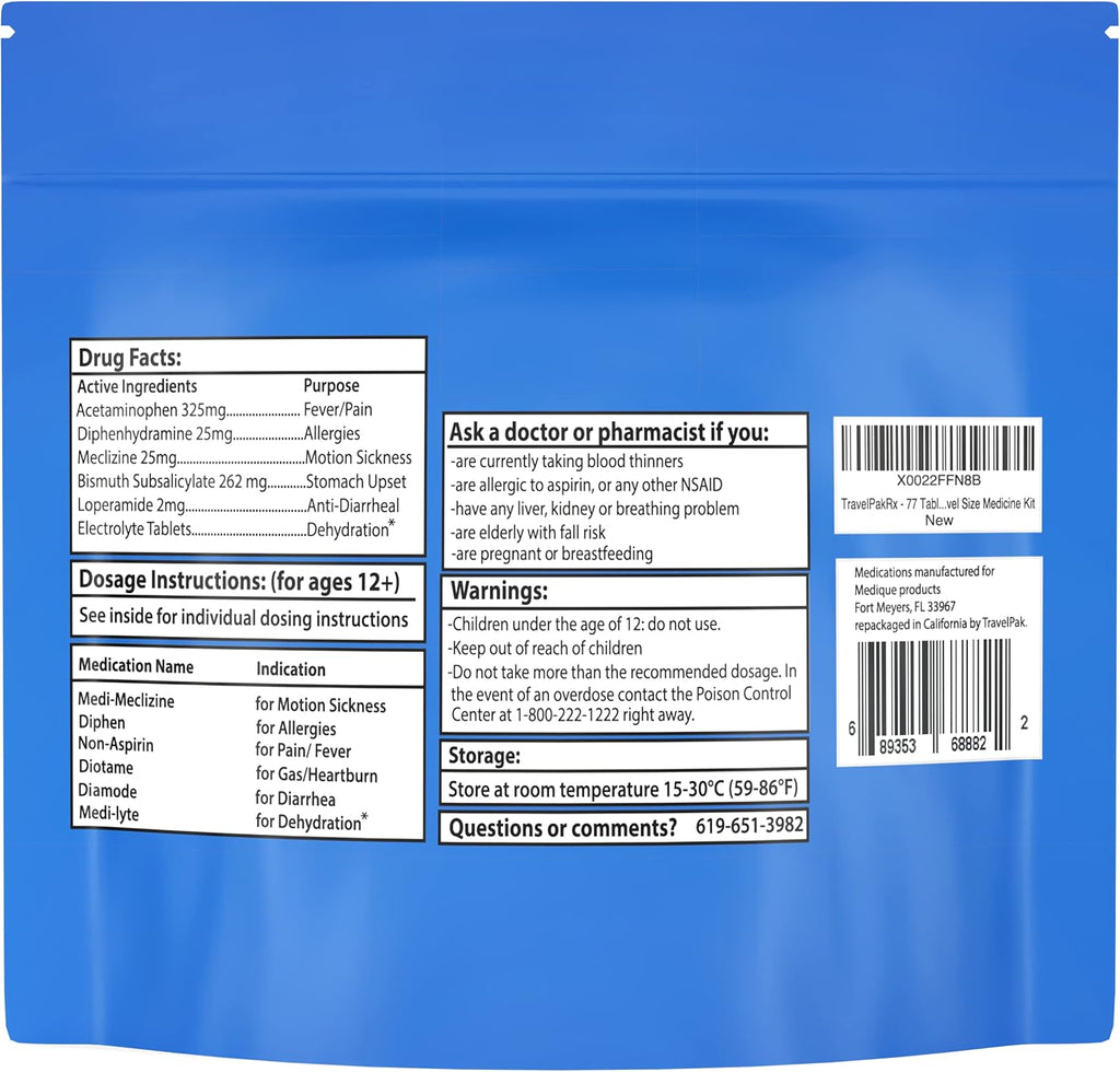 Skiennix Travel Essentials Medicine Kit - TSA-Approved Over-The-Counter Packets for Travel & Camping