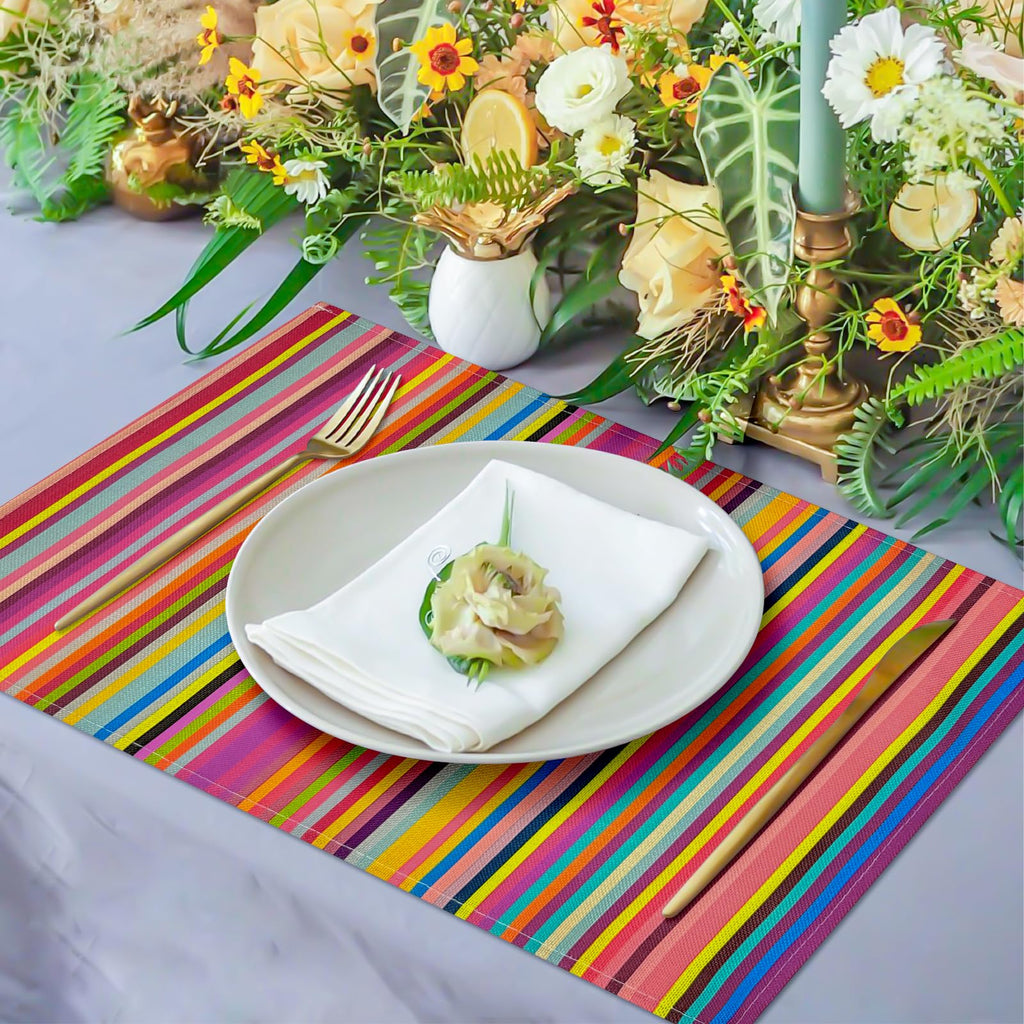 Carethos Rainbow Placemats Set of 4, 12x18 Inch Heat-Resistant Washable Easy to Clean Place Mats, Faux Linen Cloth Table Mats Suitable for Indoor/Outdoor Parties & Kitchen Decor (Rainbow)