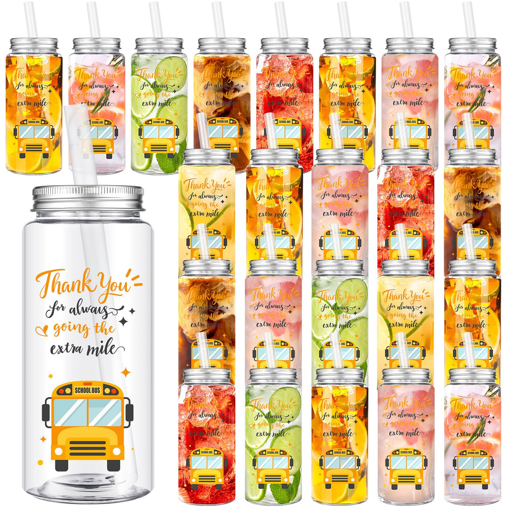 Skylety 24 Pcs School Bus Driver Gift Cup Bulk, School Bus Driver Appreciation Gifts 4 oz Plastic Cup Thank You for Always Going The Extra Mile Tumbler with Lids and Straws for Men Drivers