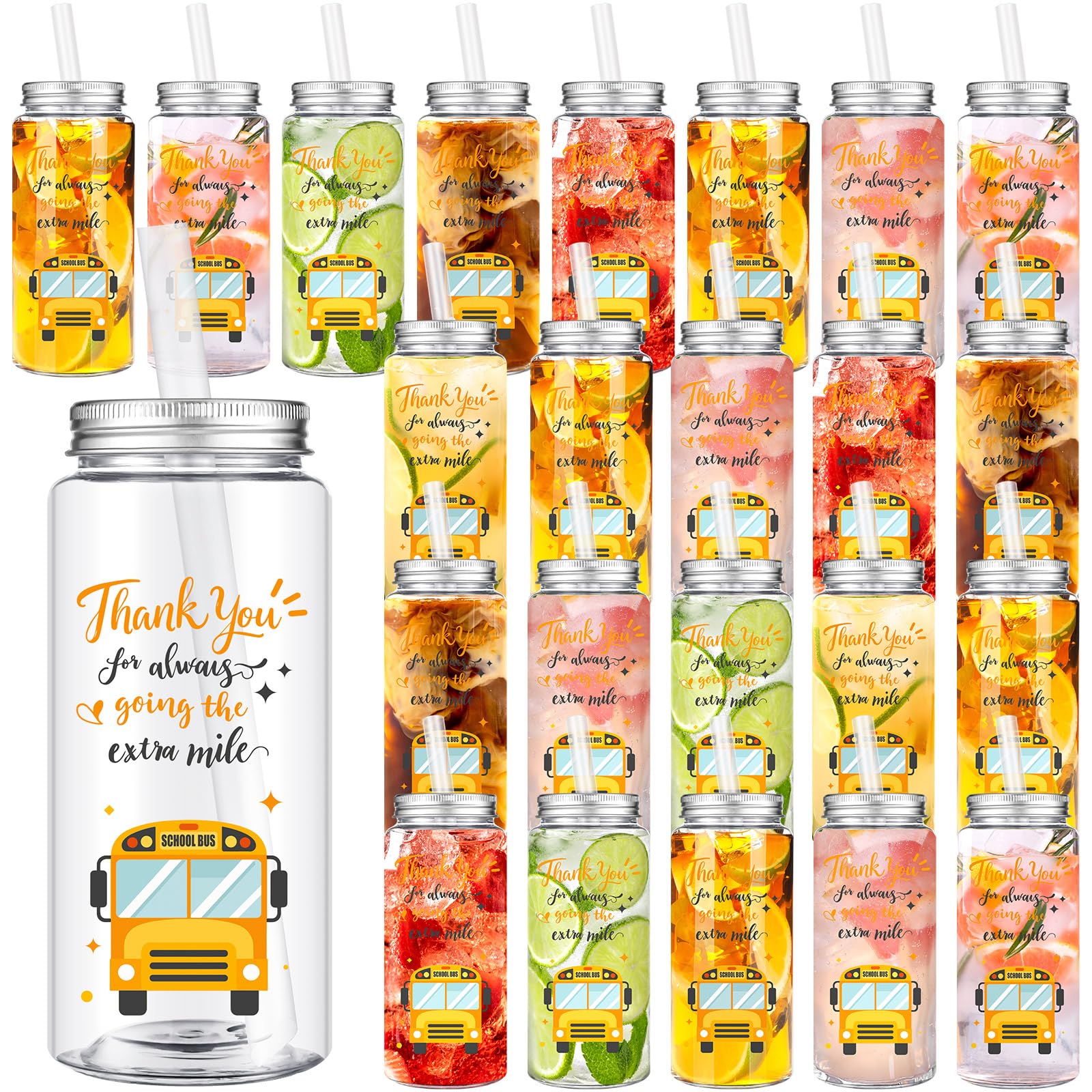 Skylety 24 Pcs School Bus Driver Gift Cup Bulk, School Bus Driver Appreciation Gifts 4 oz Plastic Cup Thank You for Always Going The Extra Mile Tumbler with Lids and Straws for Men Drivers