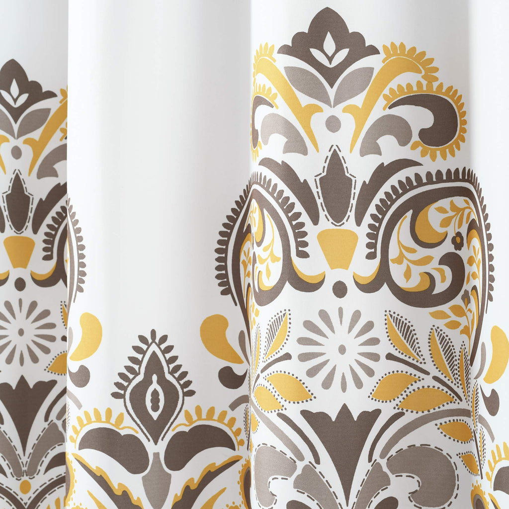 Lush Decor Clara Shower Curtain-Fabric Colorful Boho Paisley Damask Print Design, 72 x 72 Yellow and Brown
