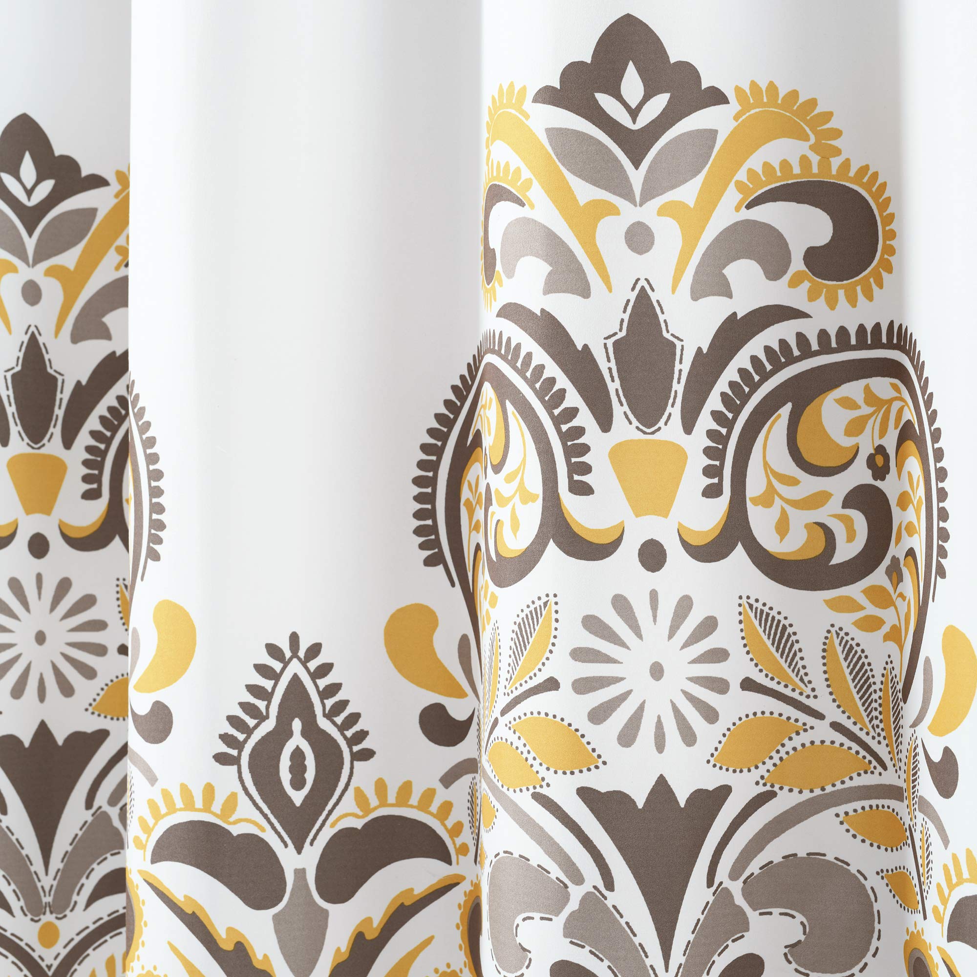 Lush Decor Clara Shower Curtain-Fabric Colorful Boho Paisley Damask Print Design, 72 x 72 Yellow and Brown