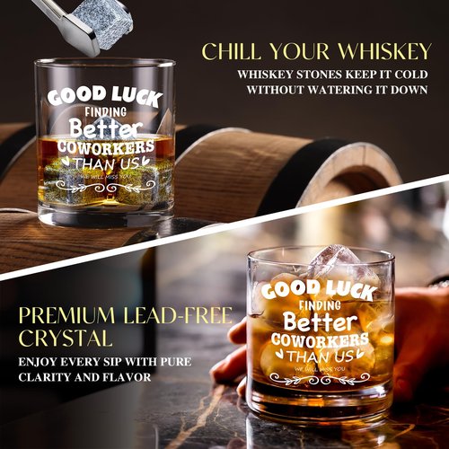 15 Pcs Coworker Leaving Gifts, Farewell Gifts, Going Away Gift with 11 Oz Whiskey Glass 4 Whiskey Stones Coaster Plaque Notebook Candle Bracelet, New Job, Good Luck Gift for Coworker Boss Friends Men