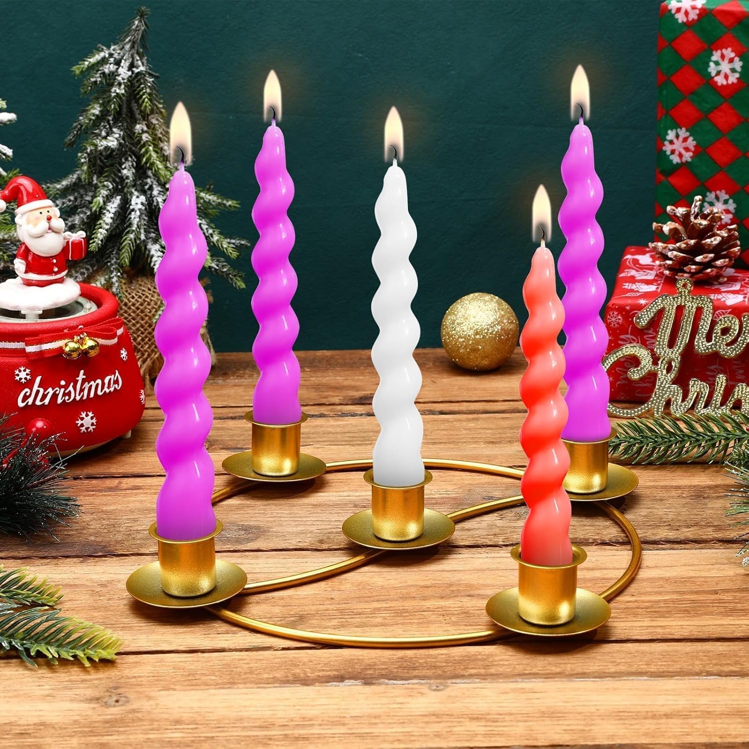 Regine Switzerland 2 Pack Christmas Advent Wreath Candle Holders - Gold Metal Centerpiece for Holiday Decor