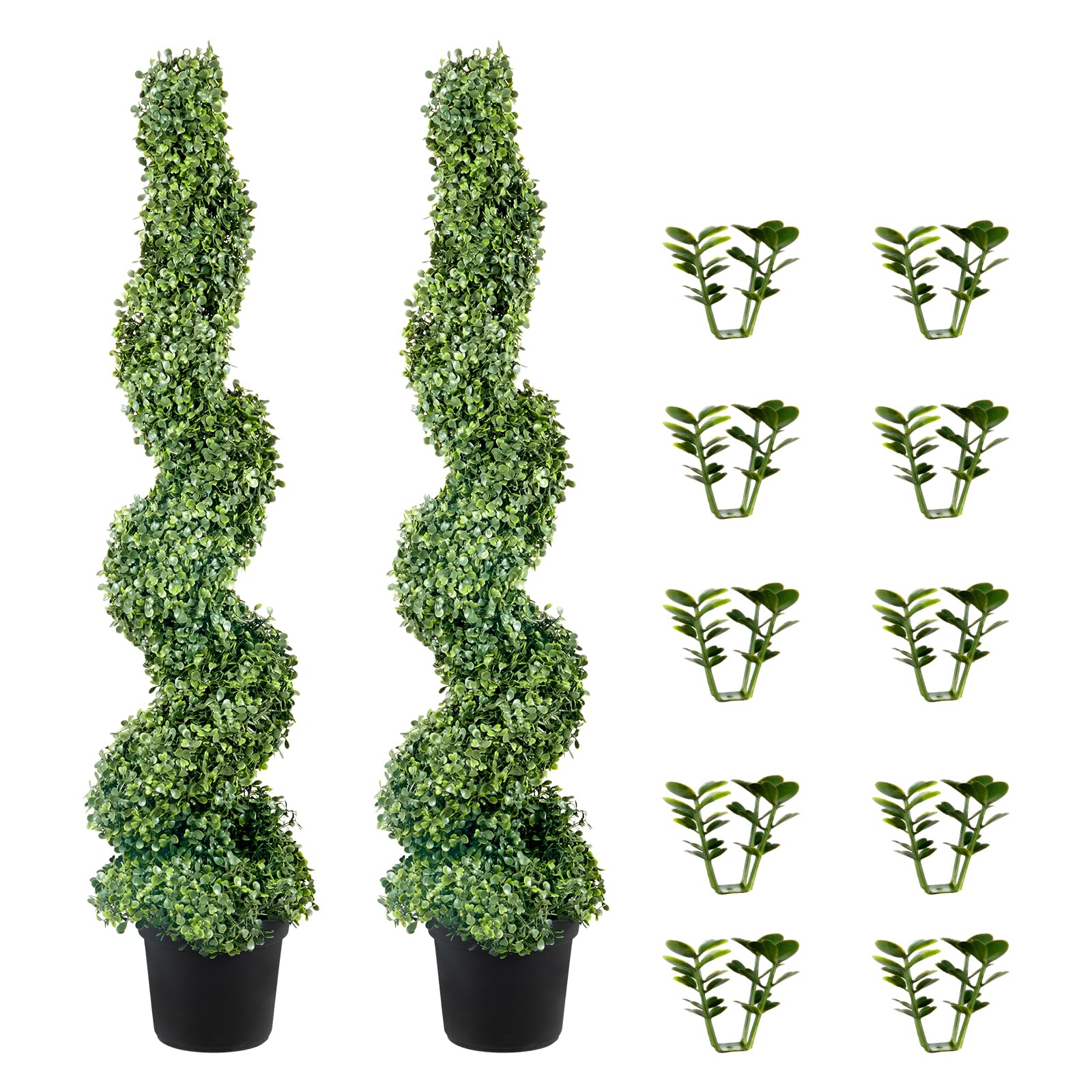 VEVOR Artificial Boxwood Spiral Topiary Trees, 4ft Tall (2 Pieces) Faux Plant Outdoor, All-Year Green Fake Plant with Replaceable Leaves for Decorative/Indoor/Porch/Garden
