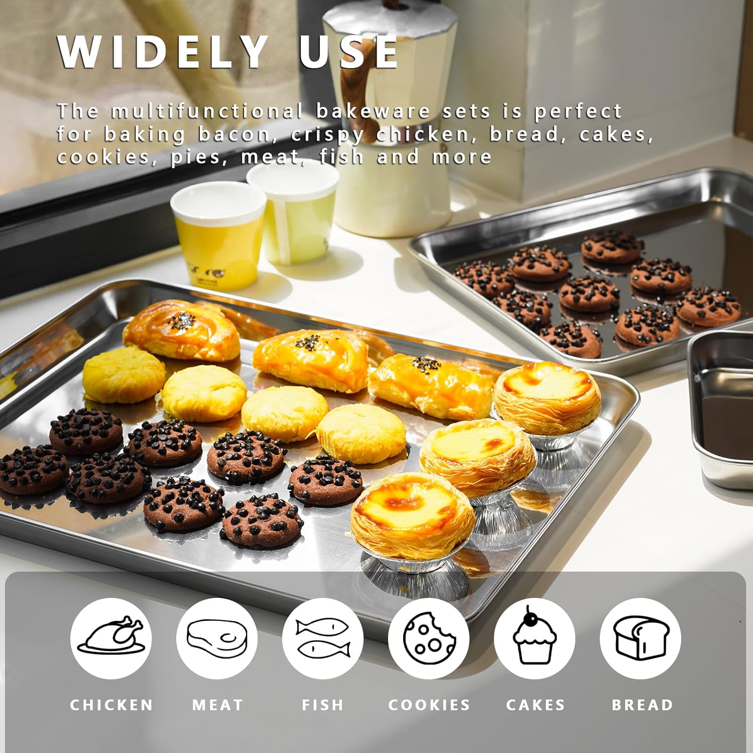 Stainless Steel Baking Sheets by [Brand Name] - Non-Stick, Warp-Resistant & Dishwasher Safe | 9/12/16 Inch Set