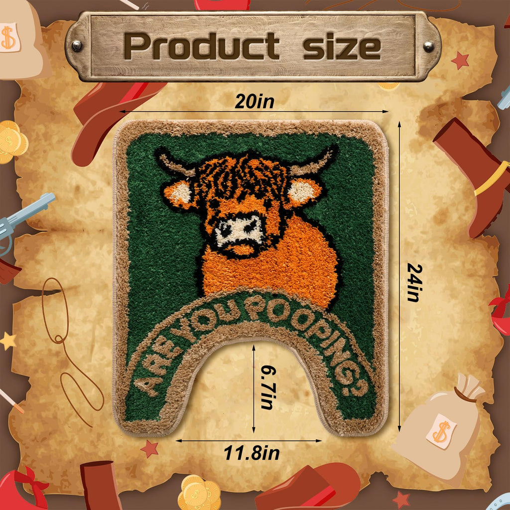 Dunzy Highland Cow Bathroom Rug are You Pooping Funny Toilet Mats for Bathroom U Shaped Highland Cow Stuff Non Slip Soft Bath Mat Water Absorbent Bath Rug, 20 x 24 Inch(Classic)