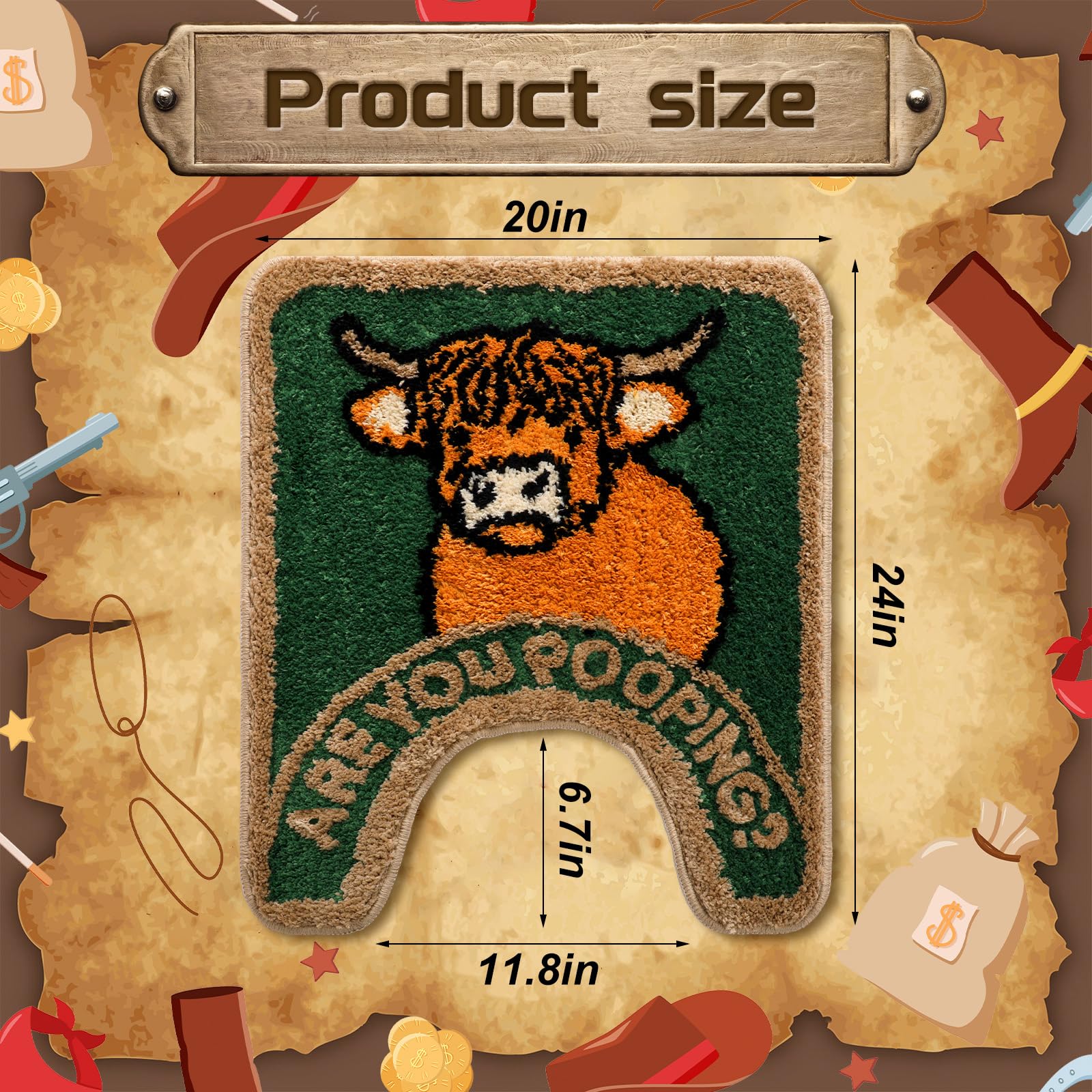 Dunzy Highland Cow Bathroom Rug are You Pooping Funny Toilet Mats for Bathroom U Shaped Highland Cow Stuff Non Slip Soft Bath Mat Water Absorbent Bath Rug, 20 x 24 Inch(Classic)