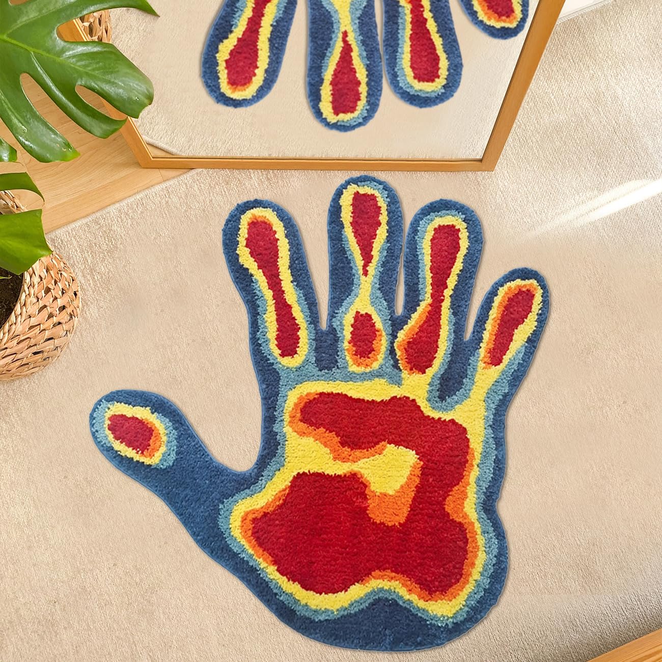 Shovagy Hand Shaped Rug Fun Bathroom Rugs Cool Abstract Cute Bath Mat Tufted Extra Soft Quick Dry Water Absorbent Non Slip Bath Mats Bedroom Aesthetic Decor Carpet, 2.6 x 2.6FT