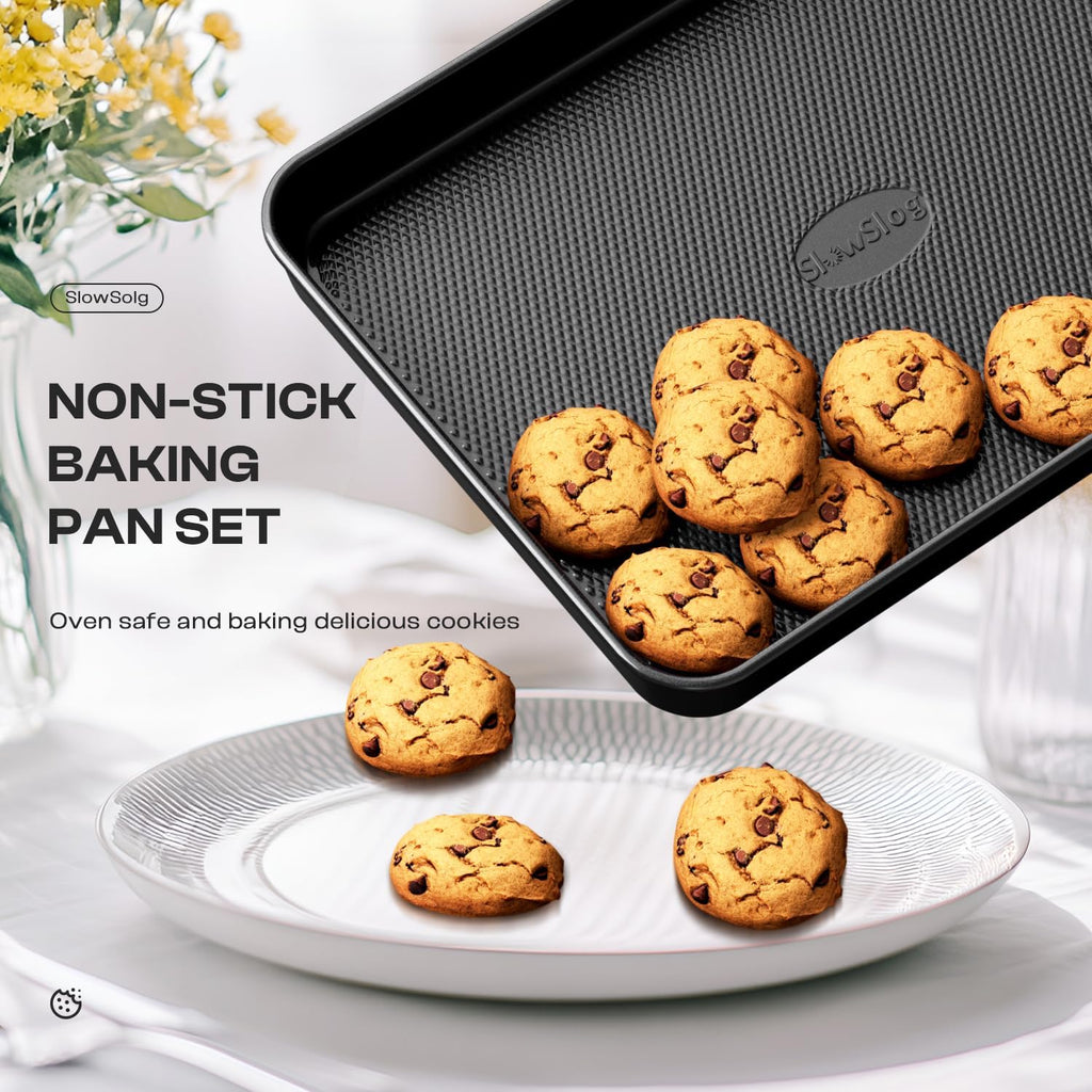 Skiennix 12-Piece Nonstick Bakeware Set - Stackable, Non-Toxic Baking Pans with Utensils & Rack | Black