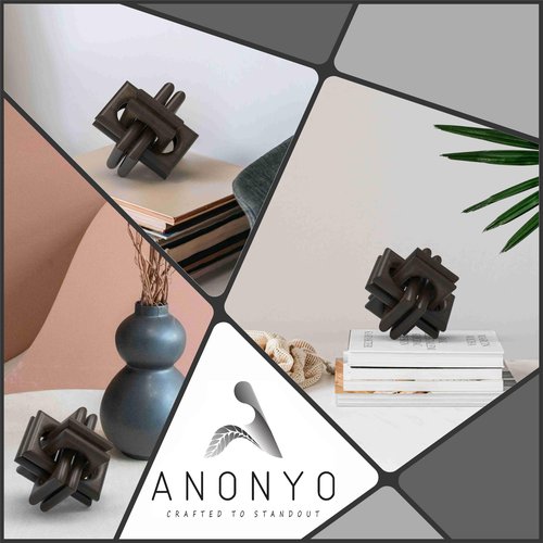 ANONYO Boho Wooden Chain Links Decorative Object for Coffee Table & Shelf | Handmade Mango Wood Knot Sculpture | Rustic Modern Arch Décor for Living Room, Entryway, Console,Office Home Accent (Black)
