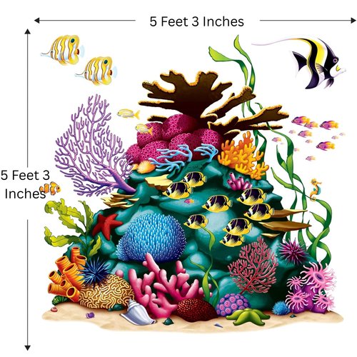 Beistle Coral Reef Wall Decoration Props – 2 Undersea Ocean Scene Photo Backdrop Kits, Tropical Luau Party Background, Thin Plastic Wall Display Sheets Left Right Design Set, 5 Ft 3 In X 5 Ft 3 In