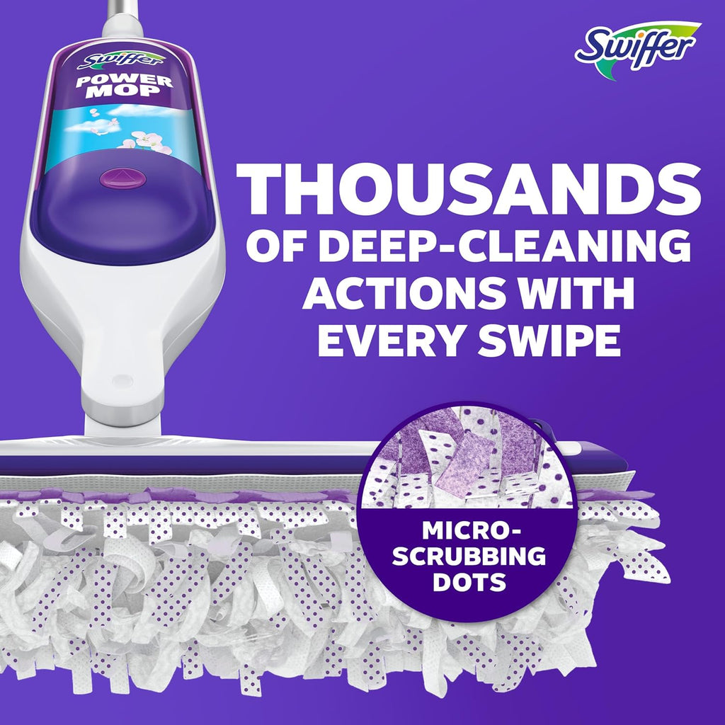 Swiffer PowerMop Multi-Surface Mop Kit - Fresh Scent Cleaning Solution, 2 Refills & Batteries Included