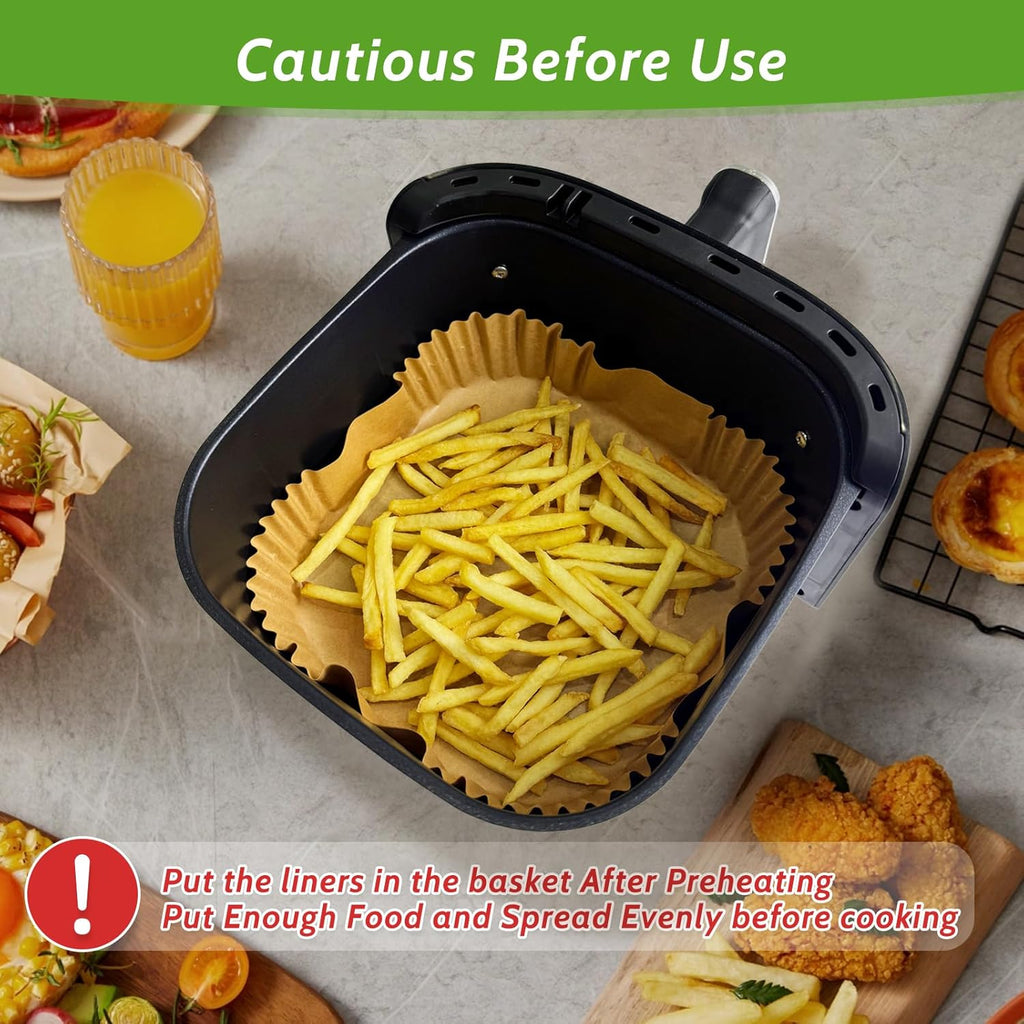 Skiennix 360 Pcs Air Fryer Paper Liners - Heavy Duty, Non-Stick & Unbleached 8” Square Parchment