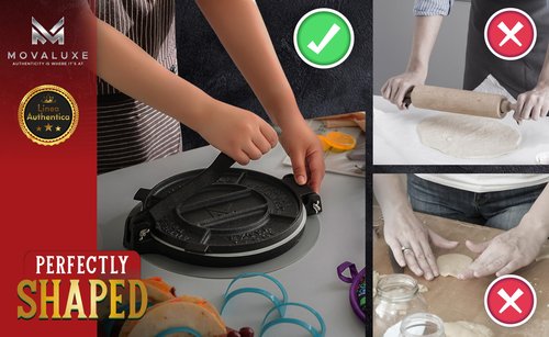Movaluxe® Linea Authentica 10-Inch Heavy Duty Cast Iron Tortilla Press – Premium Corn & Flour Tortilla Maker System with Warmer Pouch, Taco Holders, Parchment Paper & Essentials