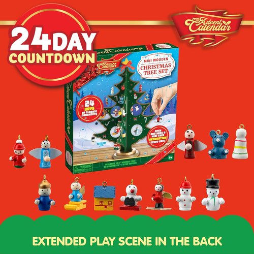 JOYIN Christmas Advent Calendar - 24 Days Countdown with Wooden Tree & 28 Ornaments | Perfect for Kids' Parties