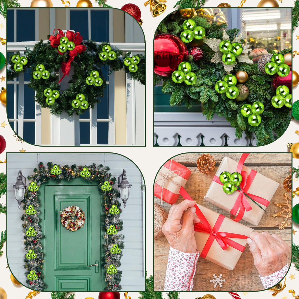 Syhood 12 Set 7.9 Inch Christmas Ball Ornaments on Wired Picks Shatterproof Xmas Lime Green Ball Picks for Christmas Tree Vase Wreath Stairs Garland Decoration Supplies