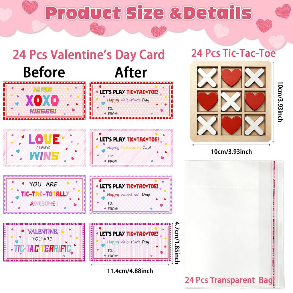Bailiyake 24 Set Wooden Tic Tac Toe Bulk with Cards