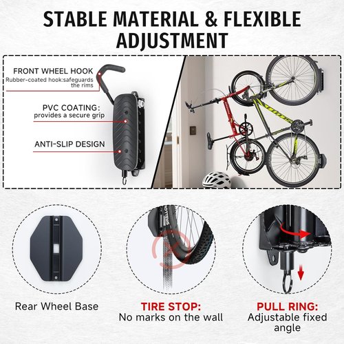 BYHUME Bike Rack | Space-Saving Vertical Wall Mount with 150° Swivel - Holds Up to 66lbs, 2 Pack