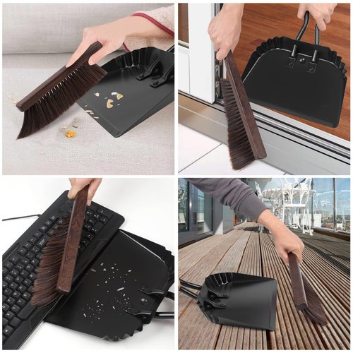 Dust Pan and Brush Set-Handheld Angled DustPan and Hand Broom Set, Large dust pan with handle,Heavy Duty Metal Dustpan and Brush Set Home For Small Item Sweeping Rubber Coated Easy to Grasp Handle